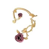 Rose Flower Ear Crawler Climber Stud Earrings for Women Leaf Ear Cuff Elf Clip Wrap Earrings Pink 1Pcs