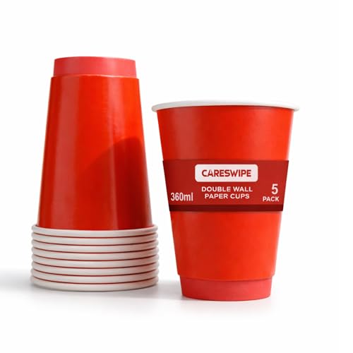 Image of Red Paper Cups 5 Pcs, Disposable Cups, Paper Glass Hot & Cold Beverage Juice, Cofee, Cold Drinks Cups for Parties, Events, Offices, and Homes