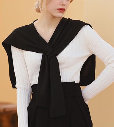 Womens Knitted Shawl Tie Up Knotted Scarf Tops Pashmina Shawls Shoulder Cape Chic Wraps Cape for Vacation Office4