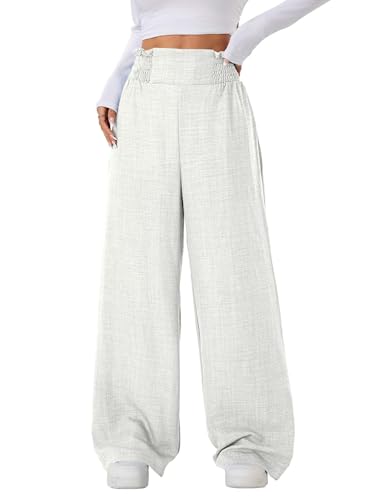 Image of Sugathari Women's Casual Wide Leg Pants - High Waist Elastic Waistband Loose Fit Long Trousers | Lightweight Straight Leg Summer PantsTrouser 254