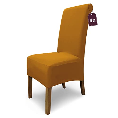 Scheffler Home Stuhlhussen Emma Cottina Kupfer-Braun 4er Set – Elastische
