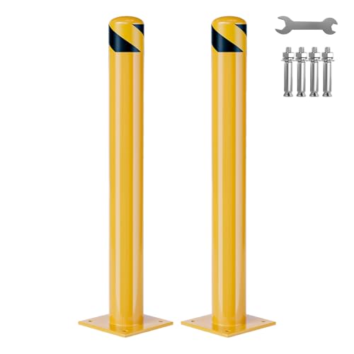 Image of GarveeLife Heavy Duty Steel Safety Bollards 42 in,2 PC Steel Parking Bollards Post,Removable Bollards for Warehouse, Garage, Parking Lot,Reflective Tape, Anchor Bolts Included,4.5 in Diameter
