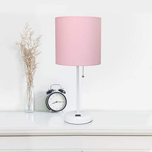 Limelights Lt2024-Pow Stick Charging Outlet Table Lamp, Iron, White Base/Light Pink Shade #TOP7