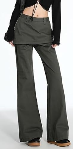 Skousers Skirts Over Trousers Y2K Cargo Pants Two Pieces Vintage Patchwork High Waist Flared Pants Hip Hop2