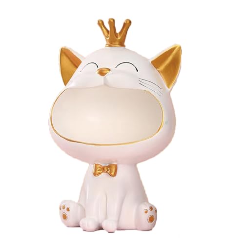 Tibeoyad Statue de chat riant, figurine de chat porte-bonheur, boîte de rangement, sculpture de chat de la fortune, chat décoratif cadeau pour salon, couloir...