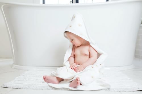 Image of Lulujo Hooded Towel Absorbent Cotton Dual Layered Baby Bath Towel with Hood| 32in x 32in| Daisies