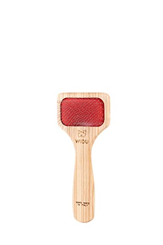 WIDU - Spazzola per Cani e Gatti, Ideale per Animali di Taglia Piccola a Pelo Corto, Cardatore Professionale in Legno di Frassino, Handmade in Italy - 16 x 7 cm, con Denti Lunghi 15 mm