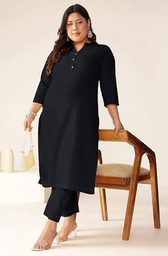 Image of Janasya Women's Cotton Solid Straight Kurta