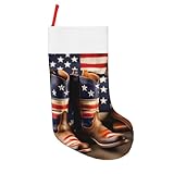 Taille parfaite : drapeau américain avec bottes de cowboy imprimées, la chaussette de Noël mesure 45,7 cm de long et 20,3 cm de large. Grande capacité, assez d'espace pour les cadeaux de Noël, les bonbons, les petits cadeaux, les cartes cadeaux, les bonbons, etc.