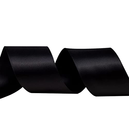 Image of Solid Color Double Faced Black Satin Ribbon 1-1 /2 inch X 50 Yards, Ribbons Perfect for Crafts, Wedding Decor, Hair Bow Making, Sewing, Gift Package Wrapping and More