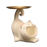Yisawroy Bandeja decorativa de resina para gatos, divertidas bandejas de estatua de gato para el hogar, dormitorio, oficina, entrada, decoración de mesa, escultura de gato, bandeja de almacenamiento