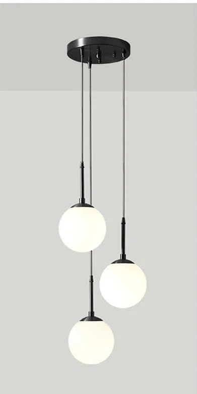 HXYSXHJUO Lustre Moderne, Suspension LED en Verre avec Boules, luminaires pour Salle à Manger, Hall d'hôtel, escalier (3 Noirs, diamètre 15 cm, lumière...