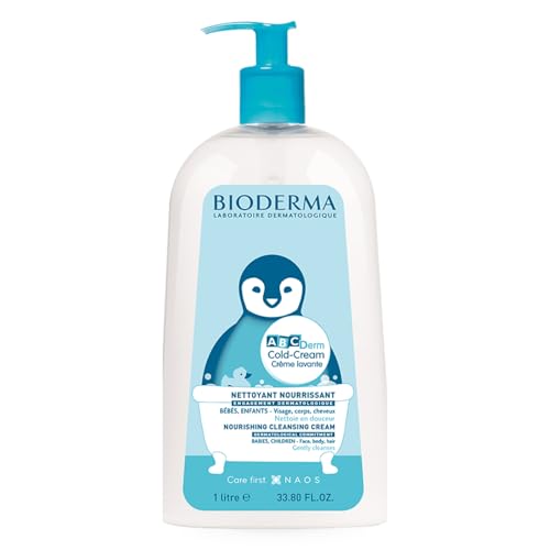 BIODERMA ABCDerm Cold Cream - Crème Lavante pour bébé - Nettoie, nourrit et protège - Peaux normales à sèches - Pour le bain et la toilette - Flacon pompe 1 l