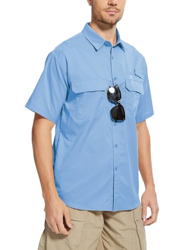 Men's Outdoor Button Down Fishing Shirt - Short Sleeve UPF Sun Protection for Hiking & Work2