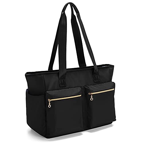 Damero Teacher Bag, Teacher Utility Tote Bag with Zip Top and Padded Sleeve for up to 15.6’’ Laptop for Office, Business, Black(Upgraded)