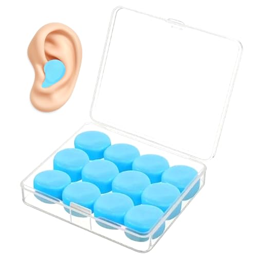 6 Pairs Silicone Ear Plugs for Sleeping Waterproof Swimming Earplugs Adults Reusable Moldable Noise Cancelling Soft Earplugs for Swimming Snoring Sleep Studying Surfing Diving Showers(Blue)