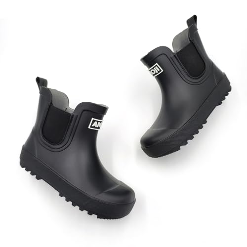 AMOJI Toddler Chelsea Boots Boy Girl Kids Rain Boot Child Slip on Ankle Rubber Boot Children Waterproof Rain Shoes Black Size 6-6.5 Toddler by AMOJI - Image 7