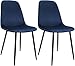 CLP Set di 2 sedie da Pranzo Imbottite Maryam, Sedia da Cucina con Schienale e Struttura in Metallo Nero, Supporta Fino a 150 kg, Colore:Blu Scuro, Materiale:Velluto immagine