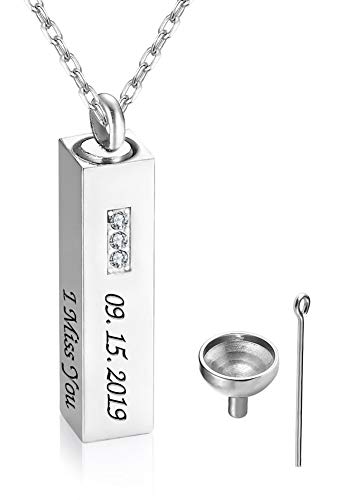 YokeDuck Custom Vertical Bar Urn Necklace Personalized, Engraved Name Necklace Cremation Ashes Keepsake Pendant Crystal Memorial Jewelry for Men, Women
