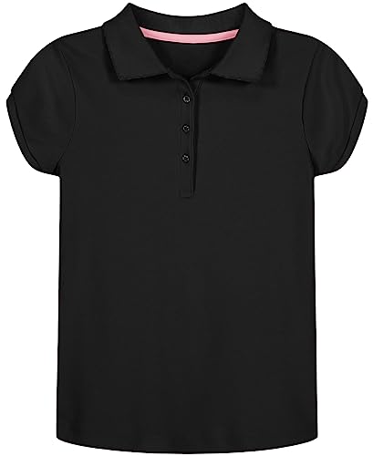 Image of Nautica Girls' School Uniform Short Sleeve Polo Shirt, Button Closure, Soft Pique Fabric