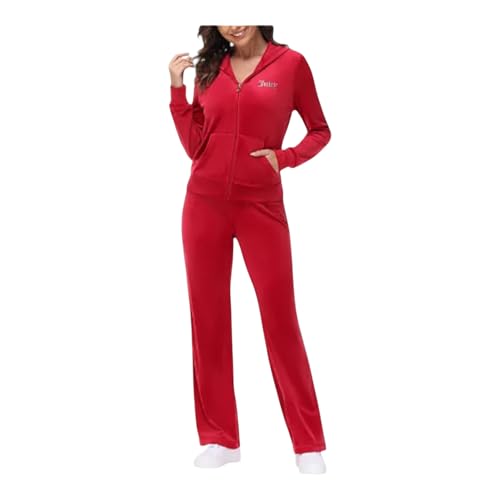 Juicy Couture Women's Bling Velour Hoodie (US, Alpha, Large, Regular, Regular, Red)