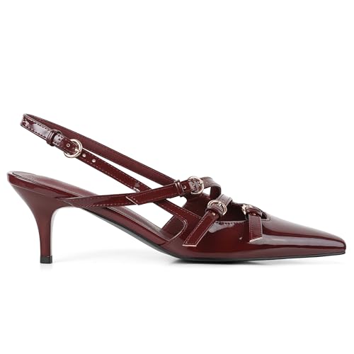 Oiamenne Slingback Kitten Heels for Women Pointed Toe with Adjustable Buckle Strap Comfortable Stiletto Heels Heeled Sandals Pump Shoes Sexy4