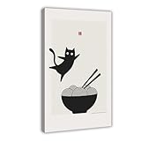 Japan_Noodles and Cat - Póster de lienzo para decoración de pared, pinturas para sala de estar, dormitorio, 20 x 30 pulgadas (50 x 75 cm)