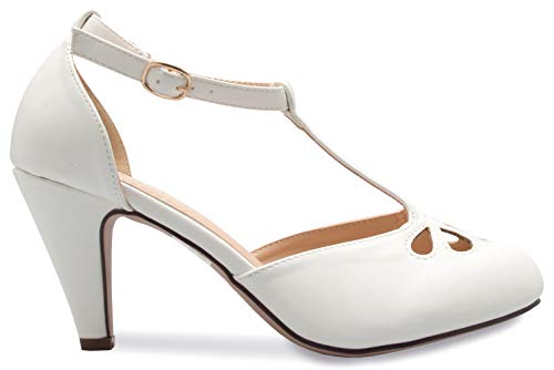 Olivia K Women's Low Heels Mary Jane Pumps - Adorable Vintage Shoes- Unique Round Toe Design with an Adjustable T Strap2