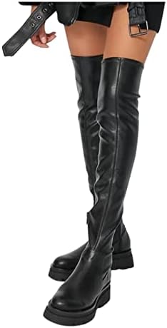 CouieCuies Zwarte Overknee laarzen voor dames, met platform, dijhoge laarzen, comfortabele rekbare boots met lange schacht, Bruin PU., 39 EU CouieCuies Zwarte Overknee laarzen voor dames, met platform, dijhoge laarzen, comfortabele rekbare boots met lange schacht, Bruin PU., 39 EU