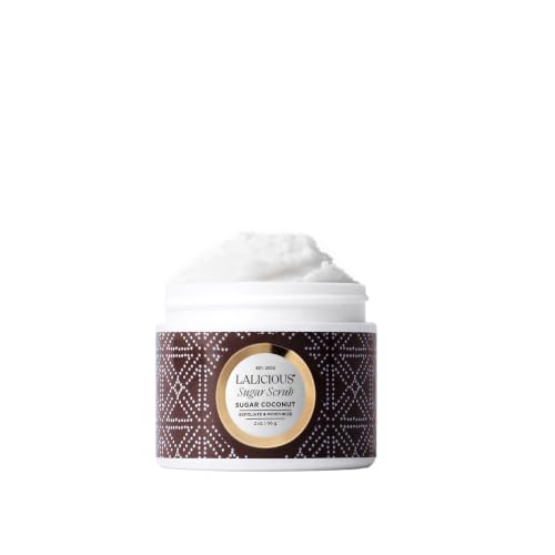 Image of LALICIOUS Sugar Coconut Extraordinary Whipped Sugar Scrub - Cane Sugar Body & Foot Scrub, Exfoliating & Moisturizing Skin Care with Coconut Oil & Honey, No Parabens | TRAVEL SIZE (2oz)