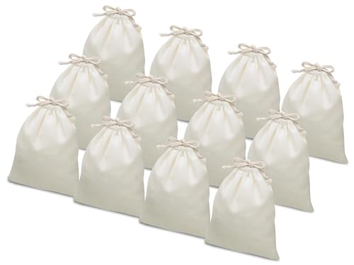 woric 12 Stück Stoffbeutel, 25x30 cm Baumwollbeutel Stoffsäckchen mit Zugband Stofftasche zum Bemalen DIY Zuziehbeutel für Ostern Kindergeburtstag Hochzeit