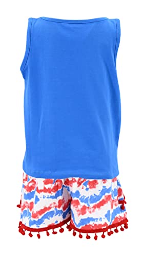 Image of Unique Baby Girls Toddler Big Kid Sleeveless Tank with Pom Pom 2pc Shorts Set Outfit