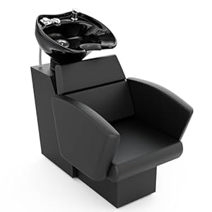 Shampoo Bowl and Chair Set for Salon, Hair Wash Chair w/Porcelain Tilting Deep Sink, Backwash Barber Shampoo Chair Station, Beauty Spa Massage Hairdressing Equipment