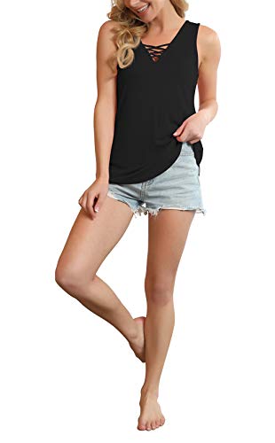 Feiersi Women's Summer Sleeveless Criss Cross Casual Tank Tops Basic Blouse Black X-Large
