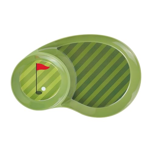 Up Golf-Themed Melamine Chip And Dip Snack Platter, 2-Section Oval Shape Serving Tray With Flag Graphic, For Chips, Salsa, And Fruit, Green, 16 X 10.75 Inch