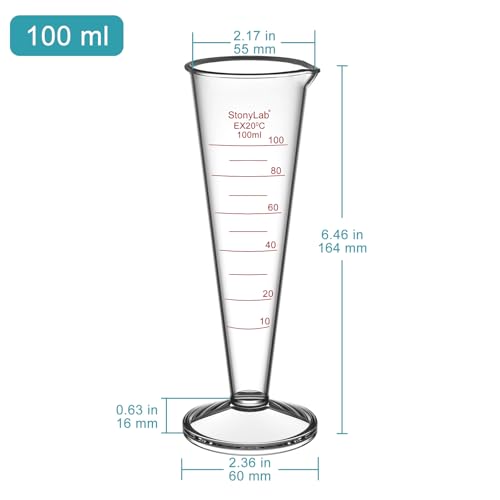 Cilindro graduado de vidrio de 100 ml stonylab con pico vertedor para laboratorio y química 2