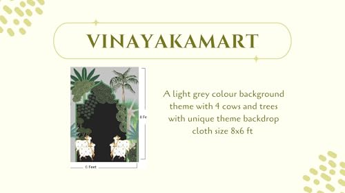 Image of pichwai Backdrop Cloth for Decoration | pichwai Cow Art Backdrop | varlaxmi puja Decorations Cloth | Traditional Backdrop Decoration 4 Cows and Palm Trees (8 6 feet) Black Colour
