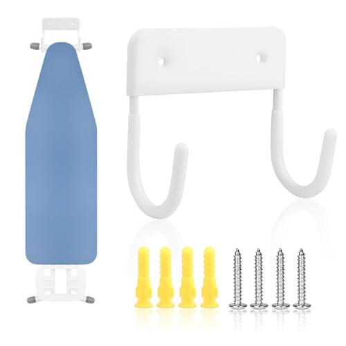 Ironing Board Holder Wall Mount, T Leg Ironing Board Hanger Stainless Steel, Ironing Board Hook for Storage, Ironing Board Holder Organizer Wall Rack for Laundry Rooms, White