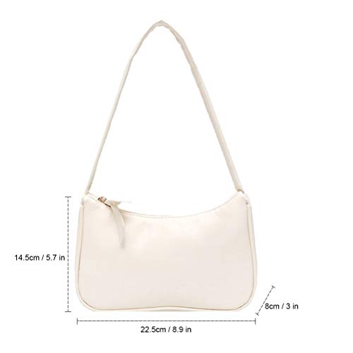 Shoulder Bag for Women Retro Leather Classic Tote Handbag Mini Clutch Purse with Closure (White)2