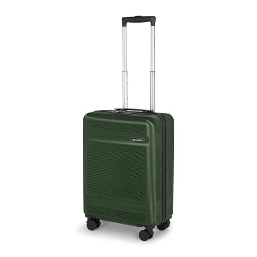 Image of SWISS MILITARY Pascal Hard 55cm Lightweight PC Small Cabin Travel Luggage Trolley Bag, Anti-Theft Zippers & 3-Dial Lock, 360 Wheels, Wet Pocket & Aluminium Trolley Handle Suitcase Capacity 51L-Olive