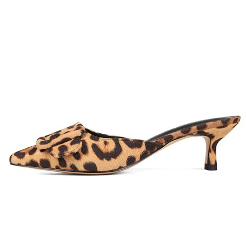 Image of Fericzot Mule Slippers for Women,Slingback Buckle Pumps Pointed Toe Kitten Heels Shoes Slides Backless Dress Sandals