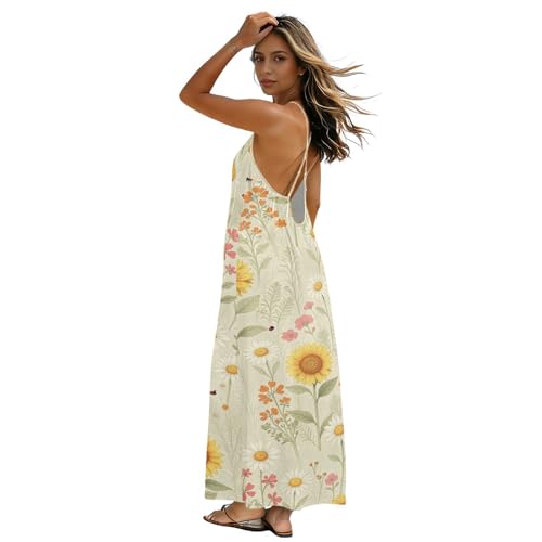 Robe caraco longue marguerites à dos ouvert pour femme en taille M