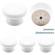 5Pcs Wooden Cabinet Knobs, Wood Dresser Knobs Kitchen Cabinet Knobs Modern Round Knobs for Furniture Dresser Cupboard Drawer Closet Door White