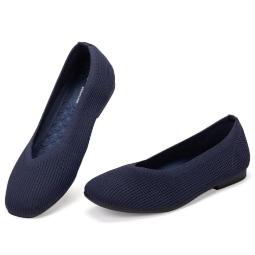 Image of Frank Mully Women Square Toe Flat Shoes Comfortable Knitted Flats | Walking Shoes