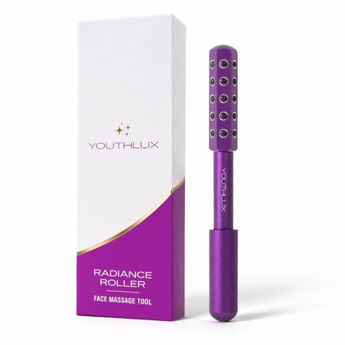 YOUTHLUX Radiance Roller Germanium Stone Facial Massage Tool/Wand Face Roller for Lifting Sculpting De-Puffing Glow Boost Energizing & Cooling Effect (Purple)