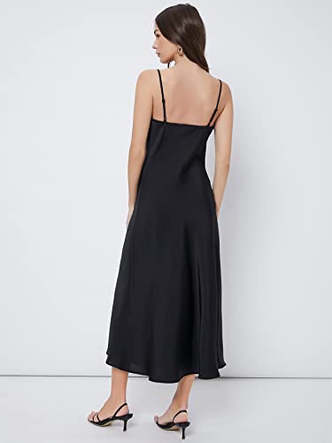 Image of Floerns Women's Spaghetti Strap Cowl Neck Long Slip Satin Silk Midi Dress