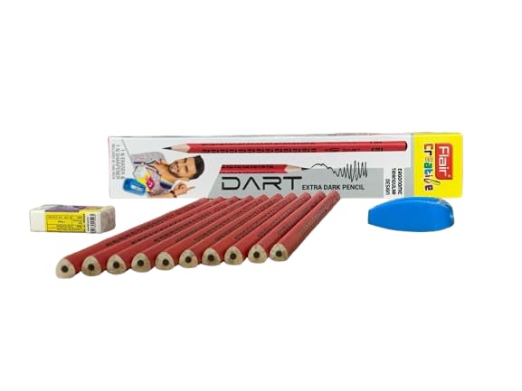 Image of FLAIR Creative DART Extra Dark 2B Wooden Pencils 10| Ergonomic Triangle Body| Comfortable Grip| Soft Treated Premium Wood| FREE 1 Eraser & Sharpener| Pack of 4