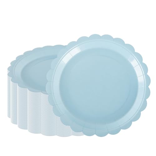 PHUNAT Lot de 50 assiettes en carton bleu layette de 23 cm - Vaisselle de fête robuste pour anniversaire, fête prénatale, décorations de fête à thème...