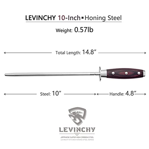 Levinchy 10 Inch Honing Steel With Pakkawood Handle, Knife Sharpener Rod, Professional Knife Sharpening Steel #TOP4