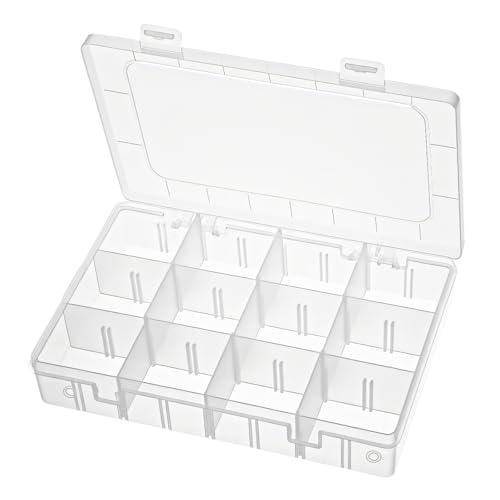 Grid Organizer Box, Bead Boxes with Compartments, 12 Grids Plastic Storage Box with Dividers, Organizer Boxes with 18 Removable Grids Compartments for Tackle, Beads, Jewelry, Earring, Cosmetics, Craft